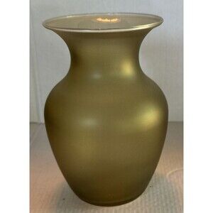 Vintage Green Olive Vase 7" Iridescent Glass
